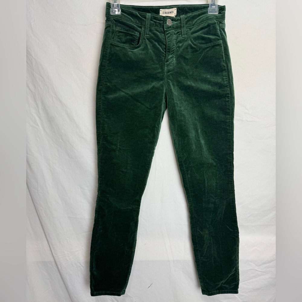 L'AGENCE Margot Green Velvet Skinny Cropped Pants - Picture 5 of 11